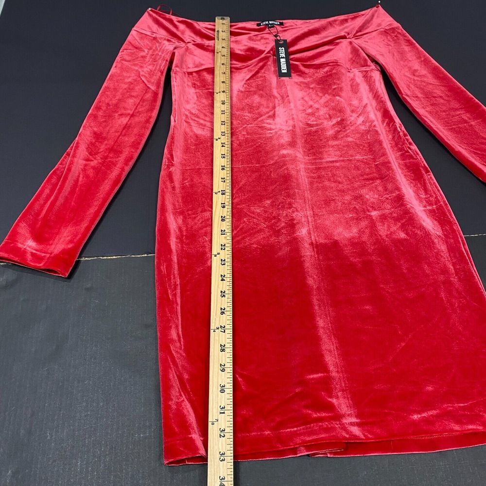 STEVE MADDEN True Red Alaura Off The Shoulder Velvet Mini Dress Size L Christmas - Picture 5 of 14
